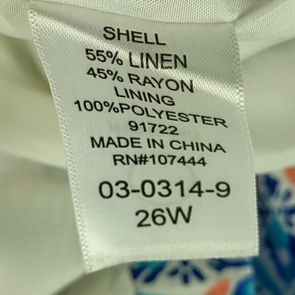 Jessica London Blue Ikat Linen Sheath Dress Plus Size | Empire Waist, Size 26W - Picture 13 of 13